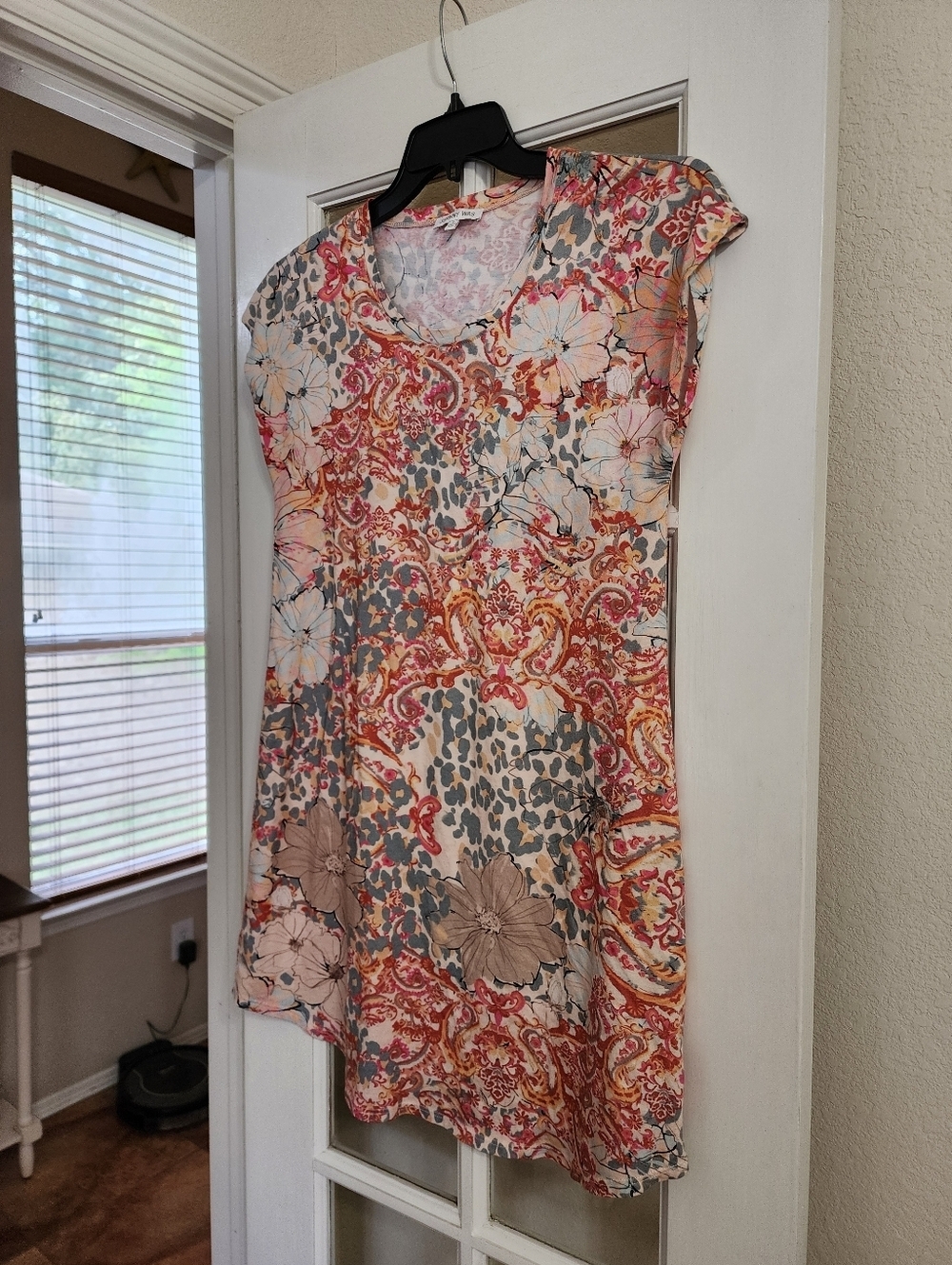 Johnny Was Pima Cotton Modal Floral Paisley Cap Sleeve Dress Tunic Sz S - Picture 2 of 9
